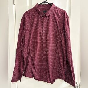 Prana Men's Maroon Patterned Button Down Organic Cotton Shirt